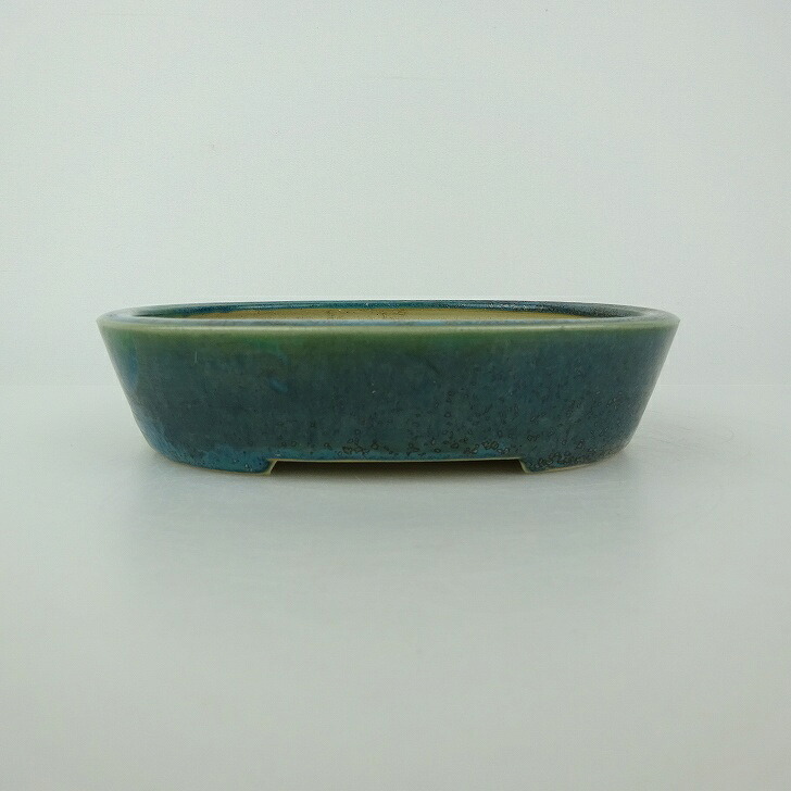 【中古】盆栽鉢 青香 小型 長辺 約 14.8cm 楕円鉢 釉薬 現品 中古鉢 送料無料