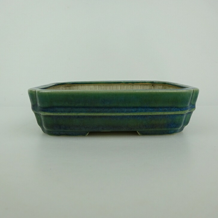 【中古】盆栽鉢 青香 小型 長辺 約 14.8cm 長方鉢 隅入 中帯 釉薬 現品 中古鉢 送料無料