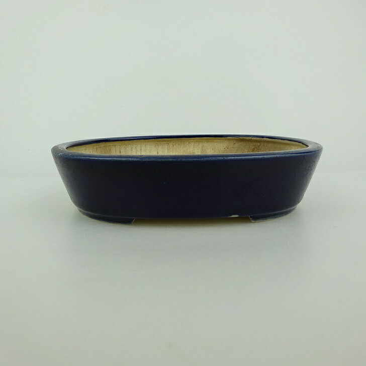 【中古】盆栽鉢 青香 小型 長辺 約 15cm 楕円鉢 釉薬 現品 中古鉢 送料無料