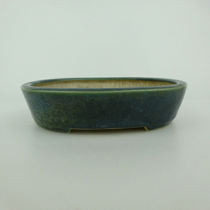 【中古】盆栽鉢 青香 小型 長辺 約 14.8cm 楕円鉢 釉薬 現品 中古鉢 送料無料