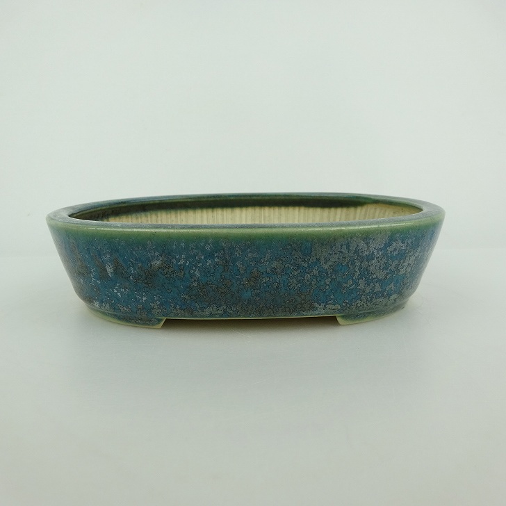 【中古】盆栽鉢 青香 小型 長辺 約 14.8cm 楕円鉢 釉薬 現品 中古鉢 送料無料