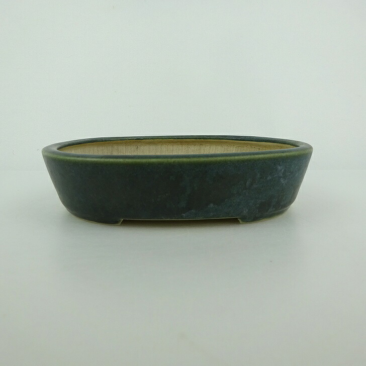 【中古】盆栽鉢 青香 小型 長辺 約 14.8cm 楕円鉢 釉薬 現品 中古鉢 送料無料