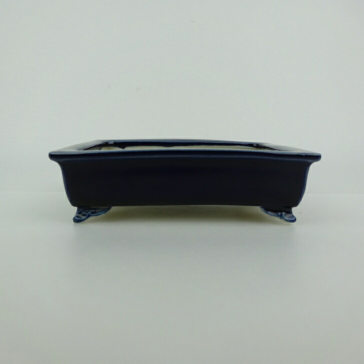 【中古】盆栽鉢 青香 小型 長辺 約 13.3cm 長方鉢 外縁 雲足 釉薬 現品 中古鉢 送料無料