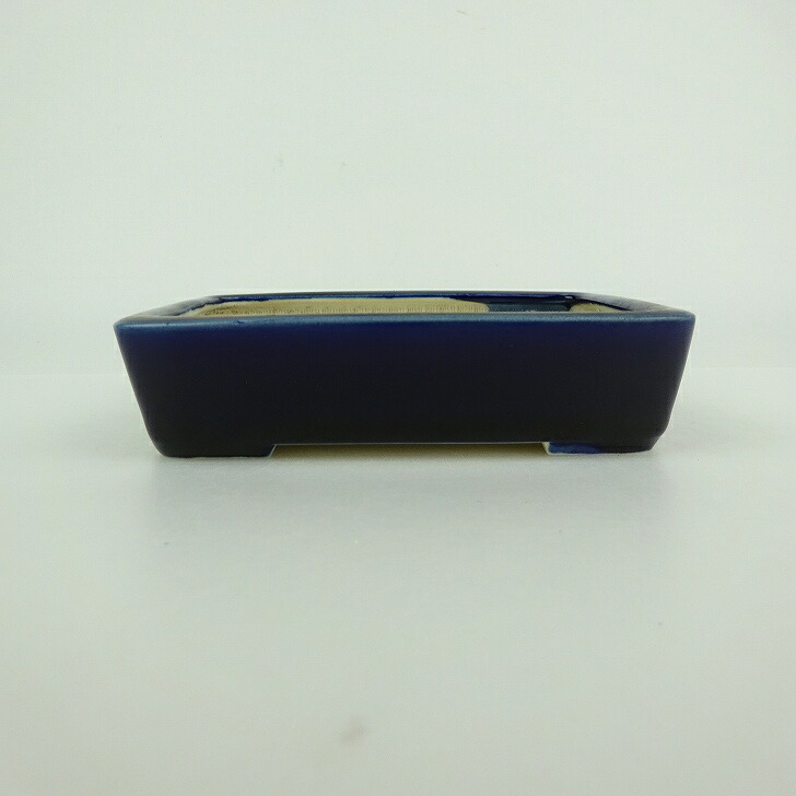 中古】盆栽鉢 青香 小型 長辺 約 12.2cm 長方鉢 釉薬 現品