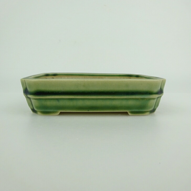 【中古】盆栽鉢 青香 小型 長辺 約 12cm 長方鉢 中帯 隅入 釉薬 現品 中古鉢 送料無料