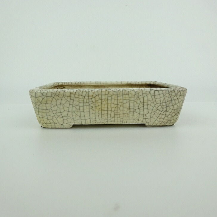 【中古】盆栽鉢 青香 小型 長辺 約 12.3cm 長方鉢 貫入 釉薬 現品 中古鉢 送料無料