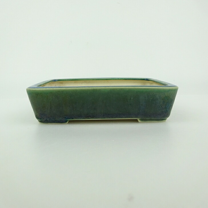 【中古】盆栽鉢 青香 小型 長辺 約 12cm 長方鉢 釉薬 現品 中古鉢 送料無料