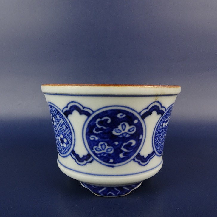 【中古】盆栽鉢 宗善 小鉢 長辺 約 9糎 丸鉢 染付 松 竹 梅 鳥 花 褒めたたえる用 現品 中古鉢 ガーデニング・農業-植木鉢-花・ガーデン・DIY