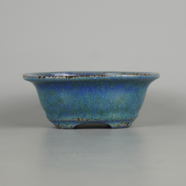 【中古】 盆栽鉢 常滑 秀峰 義村陶園 小型 長辺 約 12.3糎 楕円面鉢 境界線の外側 釉薬 現品 中古鉢 貨物輸送無料