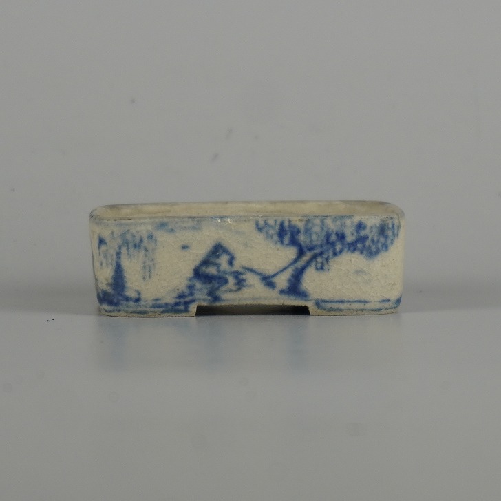 【中古】 盆栽鉢 無庵 小鉢 長辺 約 6.3糎 長方鉢 風景図 舟 草木 褒めたたえる用 現品 中古鉢 貨物輸送無料