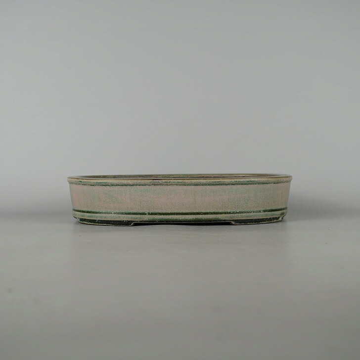 【中古】盆栽鉢 陶翠 中型 長辺 約 26.5cm 楕円鉢 釉薬 現品 中古鉢 送料無料|盆栽はニわ 店