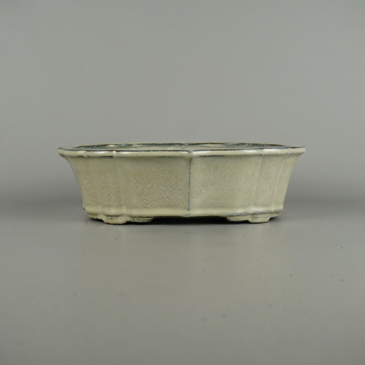 【中古】盆栽鉢 陶翠 中型 長辺 約 25.2cm 剣 木瓜鉢 外縁 釉薬 現品 中古鉢 送料無料