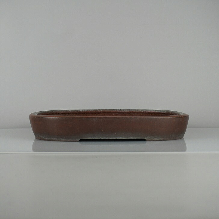 【中古】 盆栽鉢 常滑 中野 行山 中型 長辺 約 30.3cm 長方鉢 撫角 泥物 現品 中古鉢