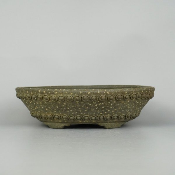 【中古】盆栽鉢 文山 鋲打 楕円面鉢 現品 中古鉢 貨物輸送無料 ガーデニング・農業-植木鉢・プランター