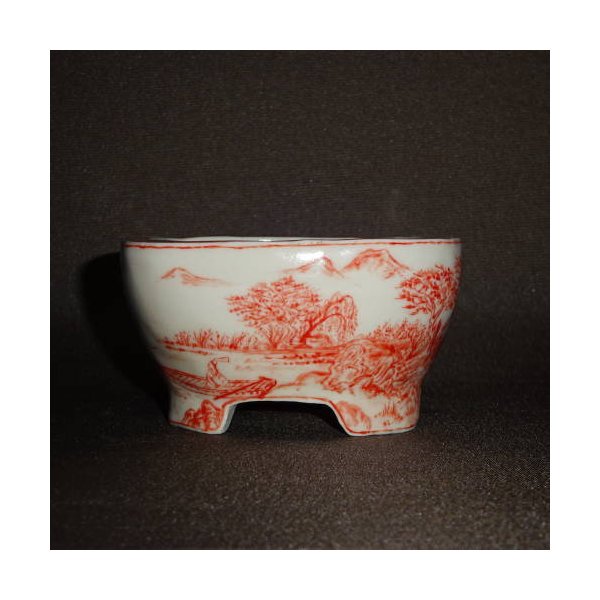 盆栽鉢 梢風 小鉢 長辺 約8.5cm 正方鉢 赤絵 山水図 観賞用 現品 新品 21,560円