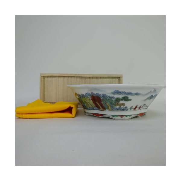 【中古】盆栽鉢 青天井 箱布付き添い人 五彩 中古鉢 貨物輸送無料