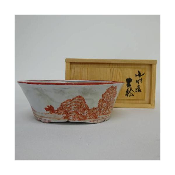 【中古】盆栽鉢 誠昭 箱付き添い人 楕円面鉢 中古鉢 貨物輸送無料