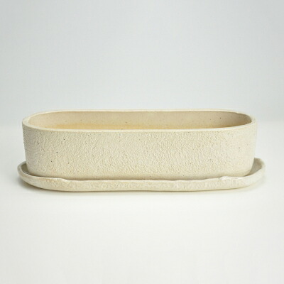 盆栽鉢 小判切立鉢9号 白【受け皿付き】鉢幅25cm×奥行8.5cm×高さ7cm 陶器 7,120円