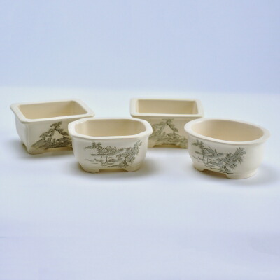 盆栽鉢 瀬戸焼 山水3.5号 4点セット 鉢幅約10～11cm×奥行約8～9cm×高さ約5cm 陶器 11,078円