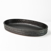【信楽焼】小判型水盤　黒18号　幅53cm×奥行き32cm×高さ6.5cm 花器 水盤 水石 盆栽 花手水 フローティングフラワー ビオトープ 陶器 浅い鉢 大型 生け花