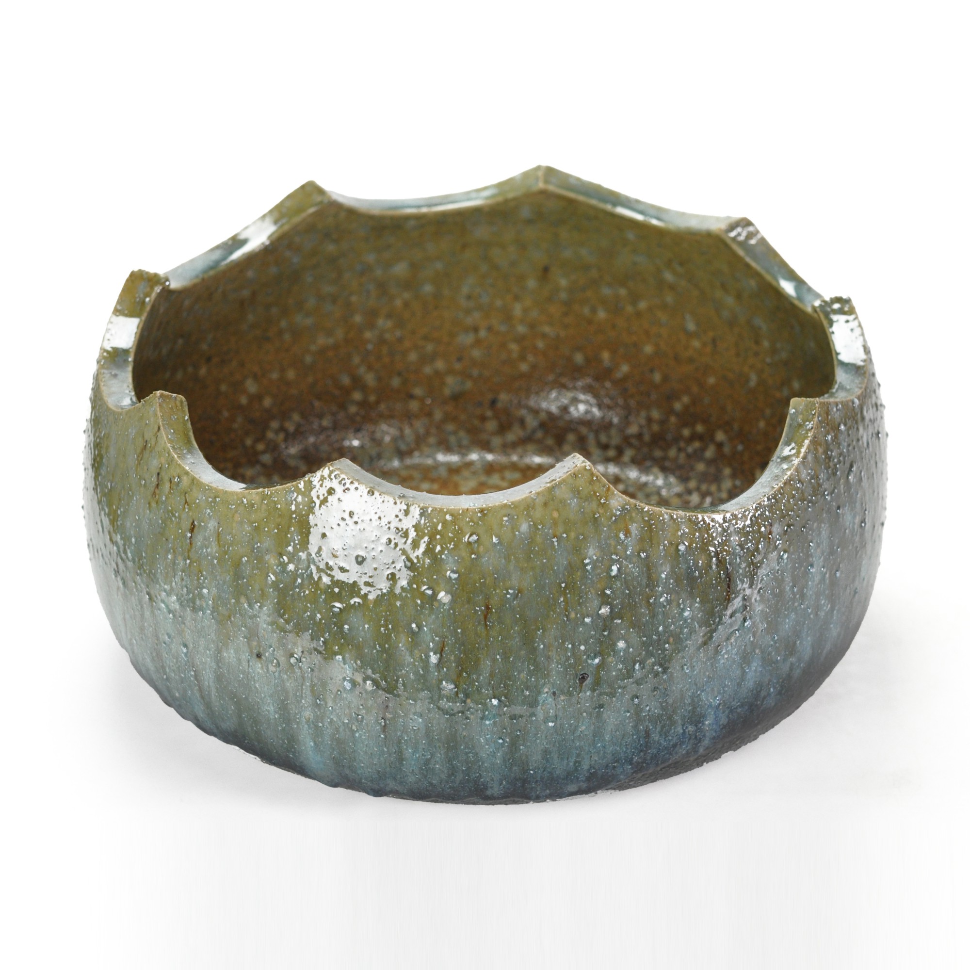 盆栽鉢 植木鉢 信楽焼 緑窯変波型変形丸鉢 12号 幅35.5cm×高さ16.5cm山野草鉢 観葉植物 多肉植物 円形 丸 寄せ植え 鉢花