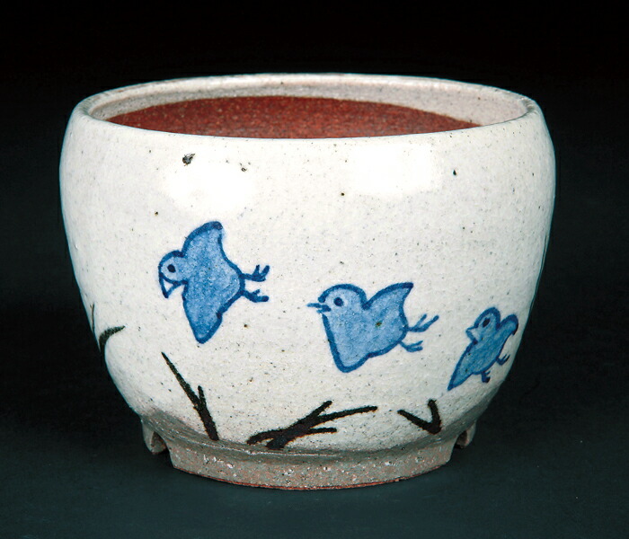 盆栽鉢 山野草鉢 「信楽焼絵付丸鉢（千鳥）」 小品 ミニ盆栽 野草 草物に最適