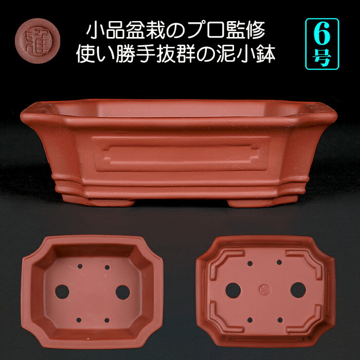 楽天市場】盆栽鉢 銭号外縁雲足長方鉢 植木鉢 常滑 泥鉢 6号 朱泥 小品