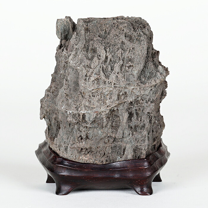 【水石：荒磯の岩】天然石 水石 観賞石 台座付き 水石 「加茂川石」 盆石 天然石 すいせき 台座付き 現品限り : 盆栽彩