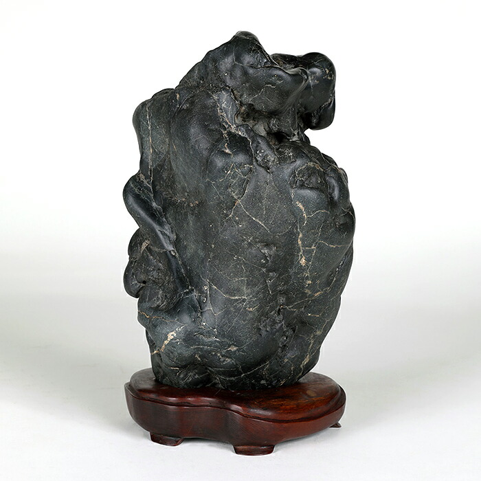 【水石：荒磯の岩】天然石 水石 観賞石 台座付き 水石 「加茂川石」 盆石 天然石 すいせき 台座付き 現品限り : 盆栽彩