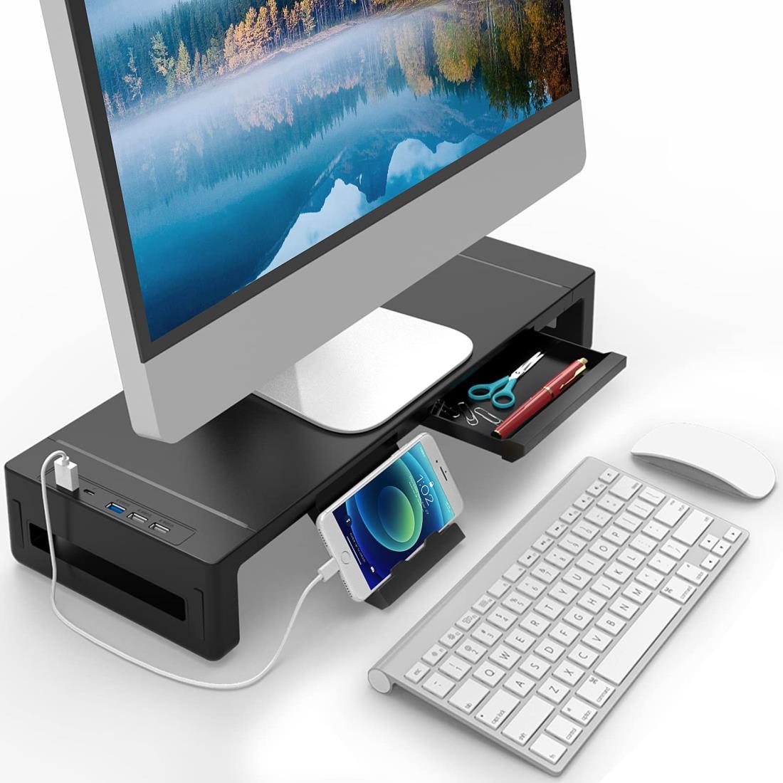 楽天市場】モニター台 USB2.0/3.0データ転送付き 机上台 USB