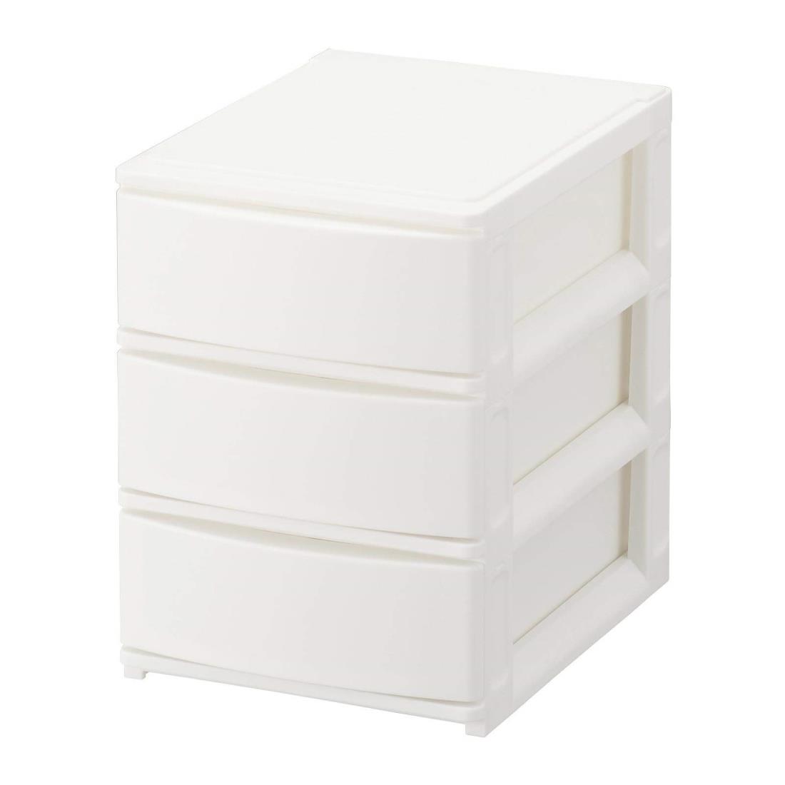 サンカ ポスデコ カラーボックスにピッタリフィット 引き出し収納ボックス ハーフ 浅3段 ホワイト ずれを防ぐラバーストッパー 重ねて使える スタッキングチェスト ロック機構 日本製 カラーボックス 収納ケース 小物 衣装 ボックス (幅19.5x奥行26.5x高さ26.5cm) NpdA5-a3WH画像