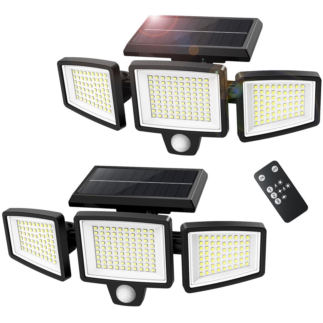 アセキ ソーラーライト 屋外 防水 センサー 2個セット【210LED 3面発光 光束最大2500ルーメン】3つ知能モード 2200mAh大容量電池 高輝度 人感センサー 360°角度調整可能 防犯 自動点灯/消灯 ガレージ/ガーデン/壁掛け/庭先/表玄関/駐車場/停電時適用 防災 地震 津波 台風 防