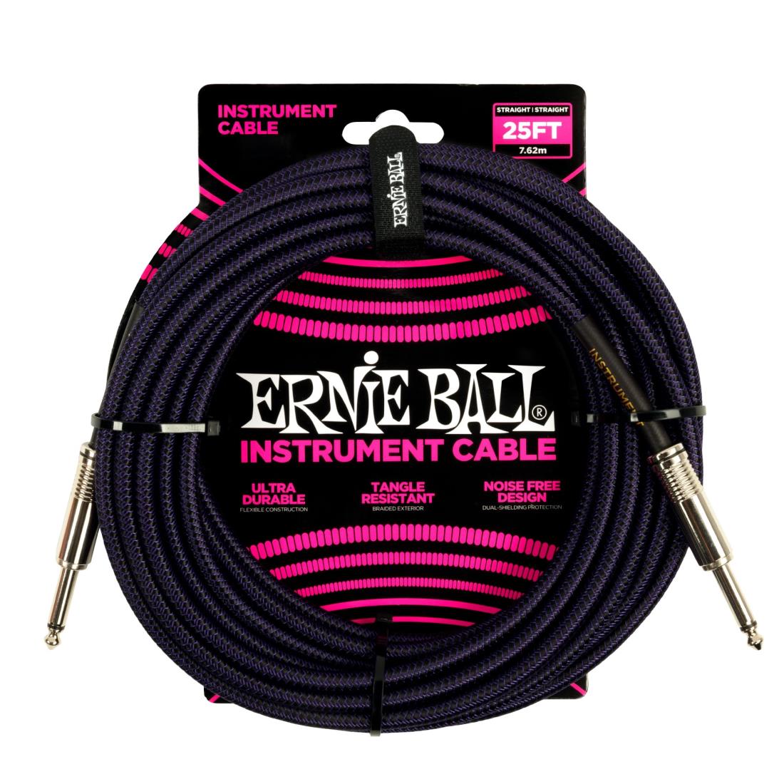 【正規品】 ERNIE BALL 6397 楽器用シールドケーブル 25フィート BRAIDED INSTRUMENT CABLE 7.62m パープル・ブラック