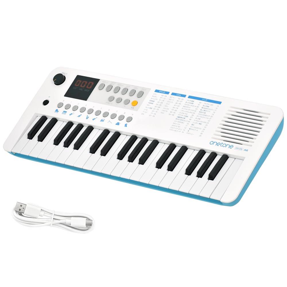 ワントーン(Onetone) 電子キーボード ミニ37鍵盤 LEDディスプレイ搭載 USB-MIDI対応 日本語表記 OTK-37M/WHBL (USBケーブル付き)