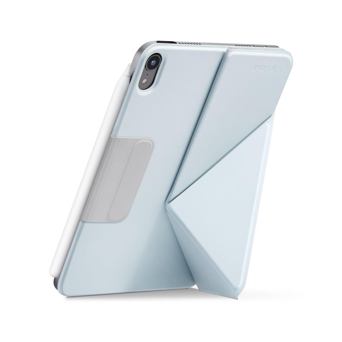PITAKA iPad mini7 ケース(A17 Pro, 2024, 第7世代) iPad mini6 ケース (2021, 第6世代) 8.3インチ 横置＆縦置 タブレットスタンド 磁気吸着 超スリム 軽量 極薄 衝撃保護 折りたたみ 角度調整可能 三角形の構造 安定感 iPad スタンド MagEZ Folio 2 ブルー