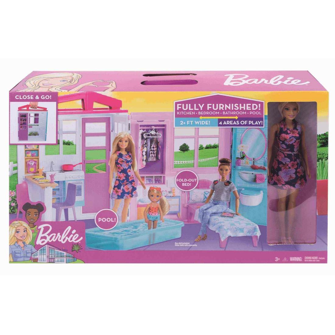 バービー(Barbie) かわいいピンクのプールハウス 【着せ替え人形・ハウス 】【ドール、アクセサリー付き】【3歳~】 FXG55｜梵たん　店