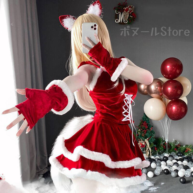 【200円クーポン配布中 4点セット 5点セット 送料無料】 2025 クリスマス 仮装 サンタ コスプレ コス サンタコス コスチューム ケープ  大人 衣装 膝丈 ワンピース ベアトップ ミニ スカート ミニスカ かわいい 可愛い セクシー タイト エロ クリスマス