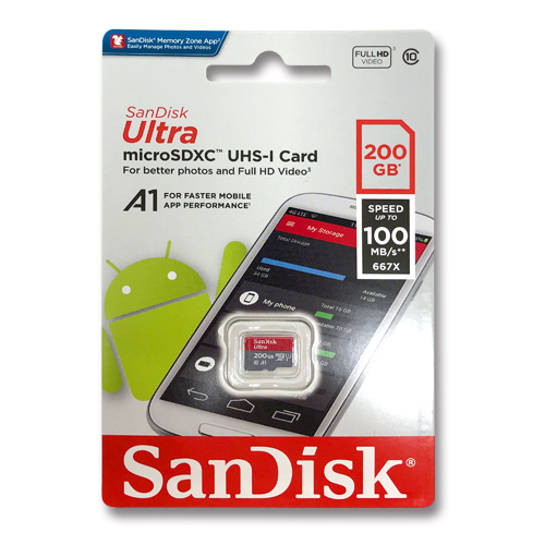 SanDisk マイクロSDカード 200GBmicroSDXC クラス10 UHS-I100MB/s 667X A1対応SDSQUAR-200G-GN6MN