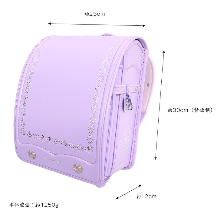 きらきらな箔押しプリントがかわいい♪ぼんぼんりぼんのとってもかわいいランドセルが登場です。軽い・丈夫・お手入れ簡単の人工皮革である帝人コードレを使用、安心して6年間お使いいただけます。