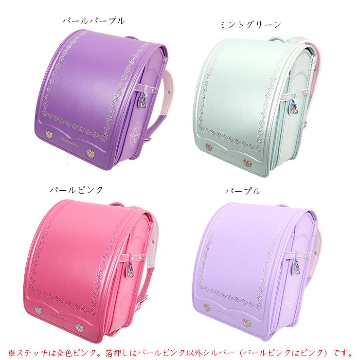 きらきらな箔押しプリントがかわいい♪ぼんぼんりぼんのとってもかわいいランドセルが登場です。軽い・丈夫・お手入れ簡単の人工皮革である帝人コードレを使用、安心して6年間お使いいただけます。