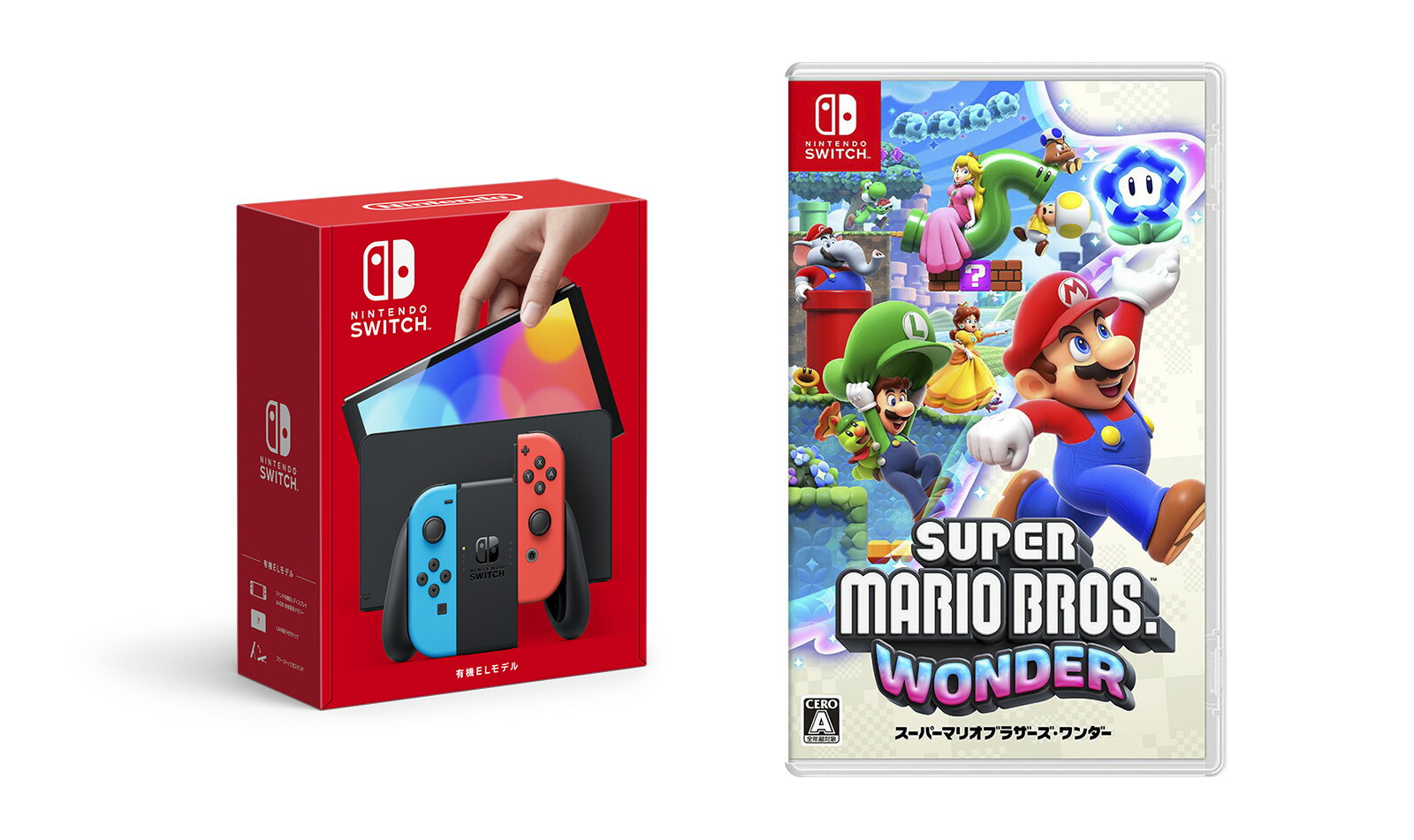 【セット商品】Nintendo Switch（有機ELモデル） Joy-Con(L) ネオンブルー/(R) ネオンレッド＋スーパーマリオブラザーズ  ワンダー