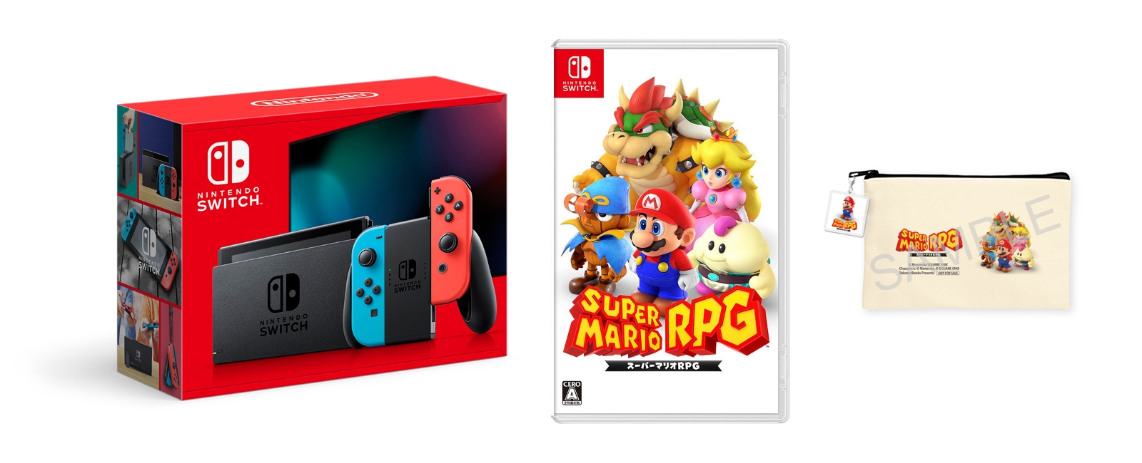 【楽天ブックス限定特典】【セット商品】NintendoSwitchJoy-Con(L)ネオンブルー/(R)ネオンレッド＋スーパーマリオRPG(ポーチ)