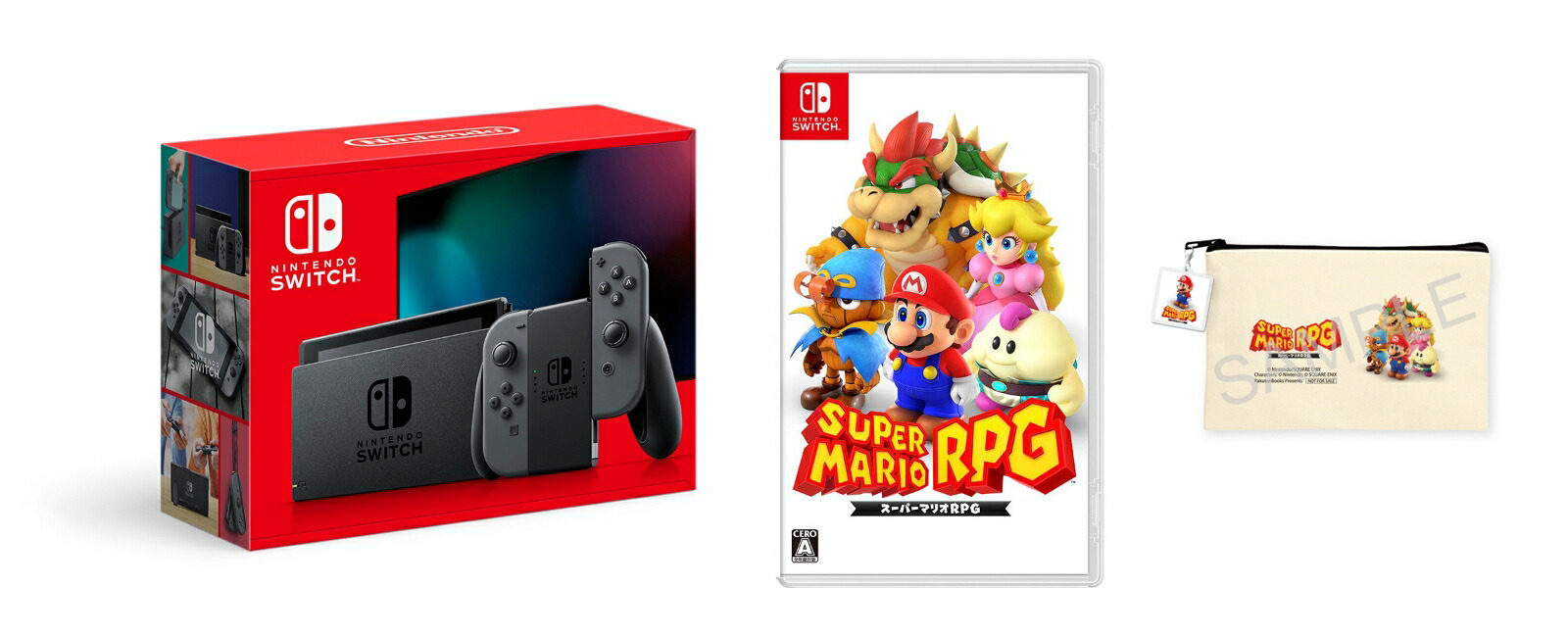 【楽天ブックス限定特典】【セット商品】NintendoSwitchJoy-Con(L)/(R)グレー＋スーパーマリオRPG(ポーチ)