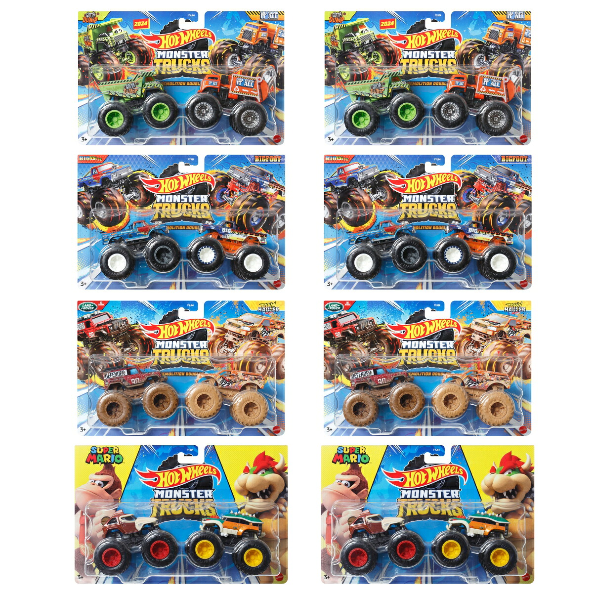ホットウィール（HotWheels）モンスタートラック1:642パックアソート【ミニカー2台組×8セット入りBOX販売】【3才~】986N-FYJ64