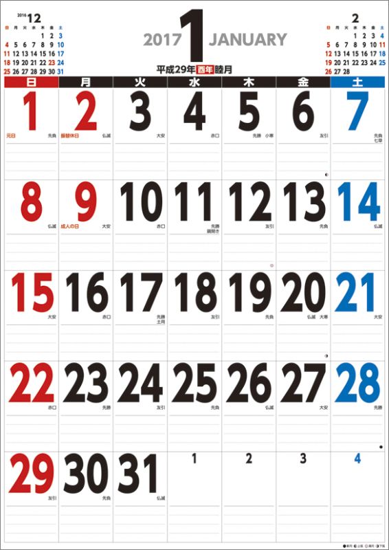 楽天ブックス 壁掛 ジャンボ スケジュール タテ型 17年 カレンダー 本