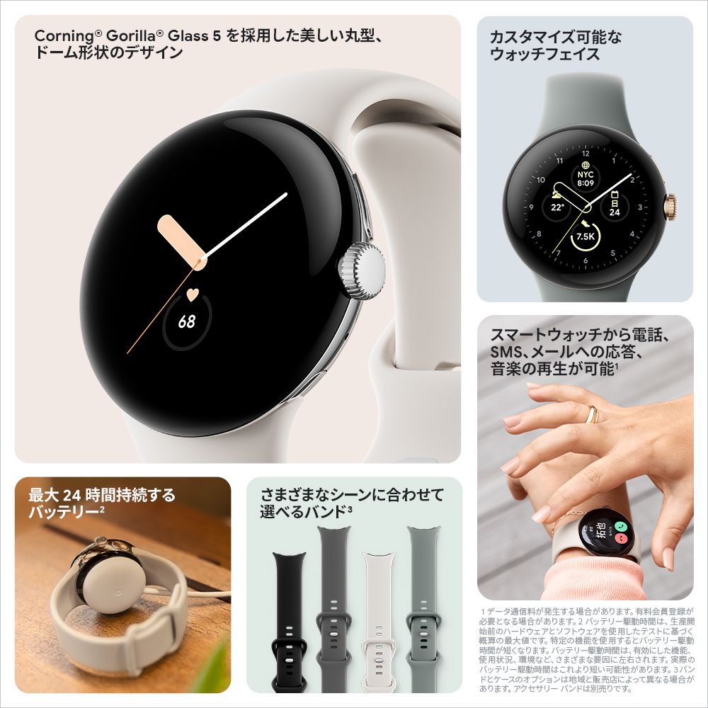Google Pixel Watch Polished Silver ステンレス ケース / Charcoal 