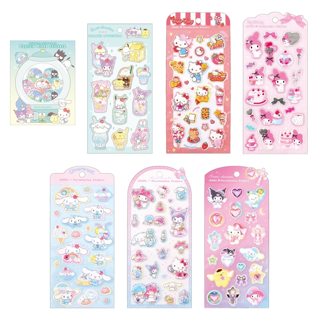 【セット商品】サンリオキャラクターズシール7種セット（シェイカーステッカーズきらめきドリンク+カプセルフレークステッカーズ集合+ジュエルマシュマロステッカーズ×5）