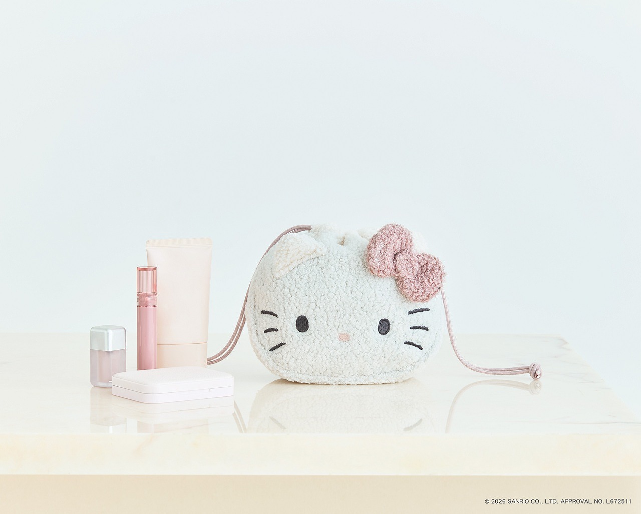 HELLOKITTY×BRILMYズボラさんでも整理がかなう巾着コスメポーチBOOKPALEPINKver.