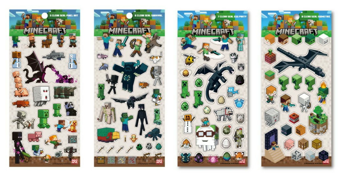 【セット商品】MINECRAFT マインクラフト クリアシール 4種セット（5.PIXEL ART + 6.SURVIVAL + 7.EGG PARTY + 8.ISOMETRIC）画像