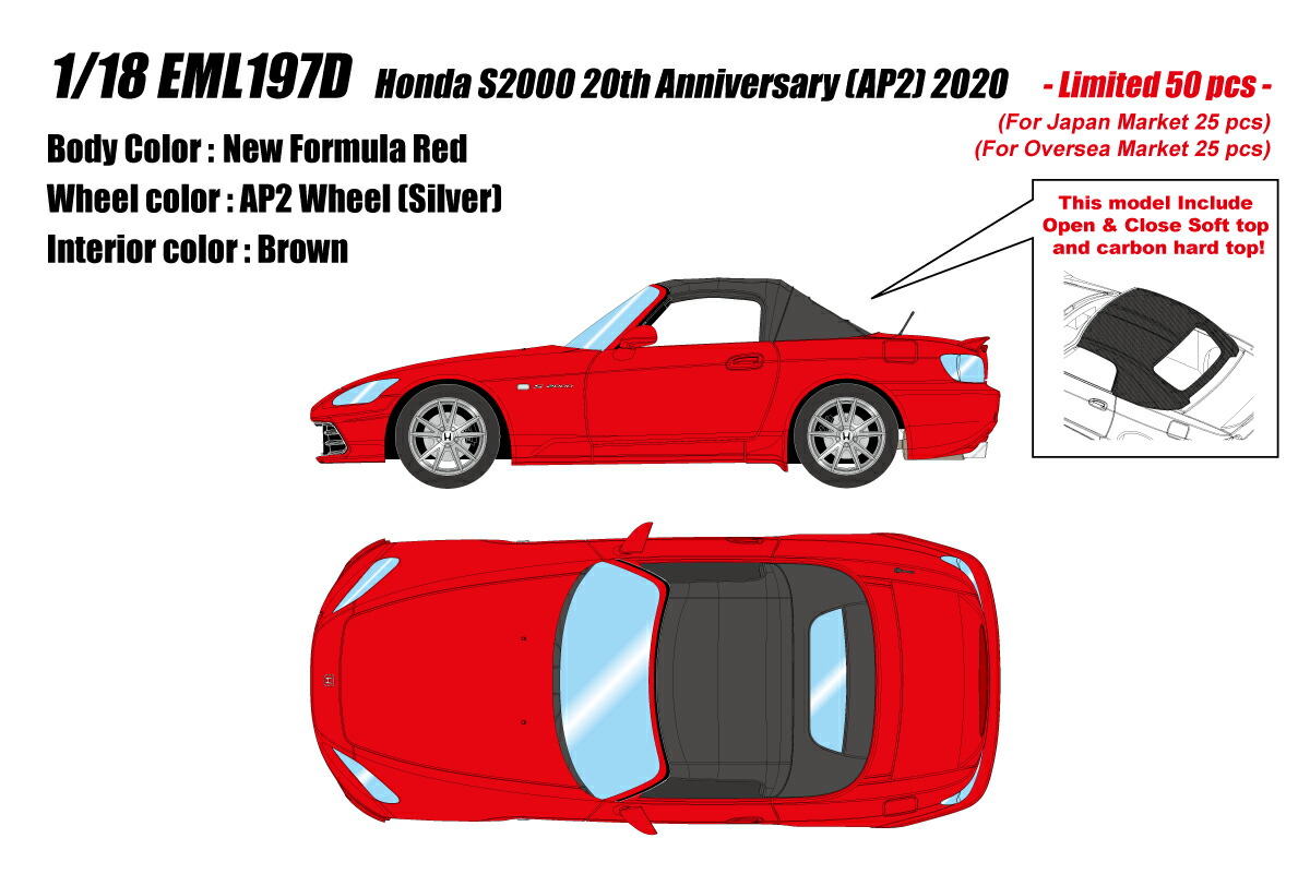 EIDOLON 1/18 EML197 Honda S2000 20th Anniversary (AP2) 2020 ニューフォーミュラレッド 【EML197D】 (ミニカー)画像